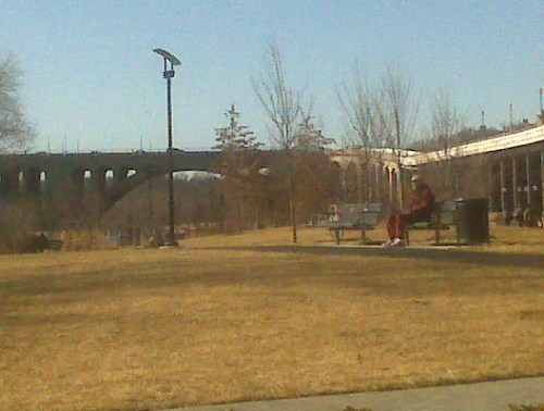 Lounging on the comfortable benches